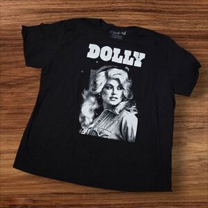Dolly Dolly Parton Black Cotton Tee Shirt with Signature Print